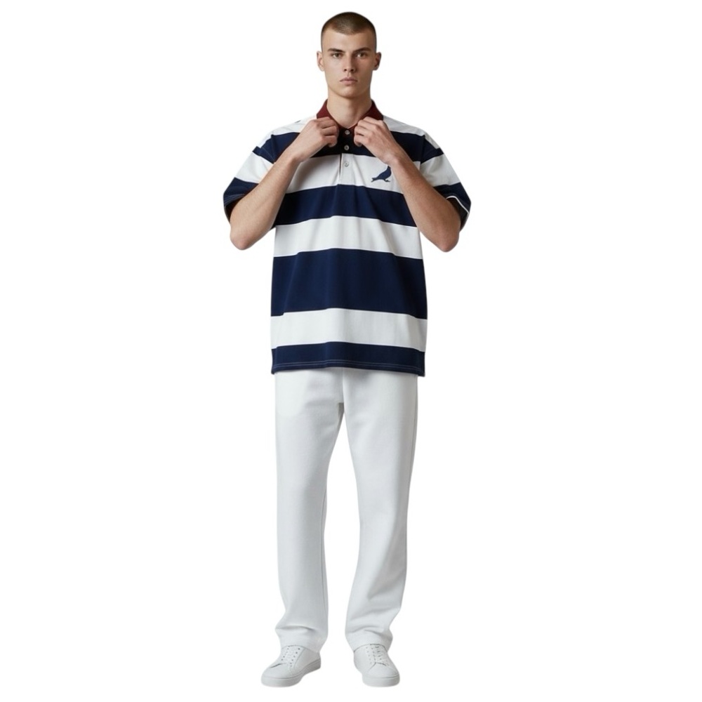 Jeff Staple Rugby Polo‎ Shirt XL Rare High End Stripe Streetwear Pigeon Brand